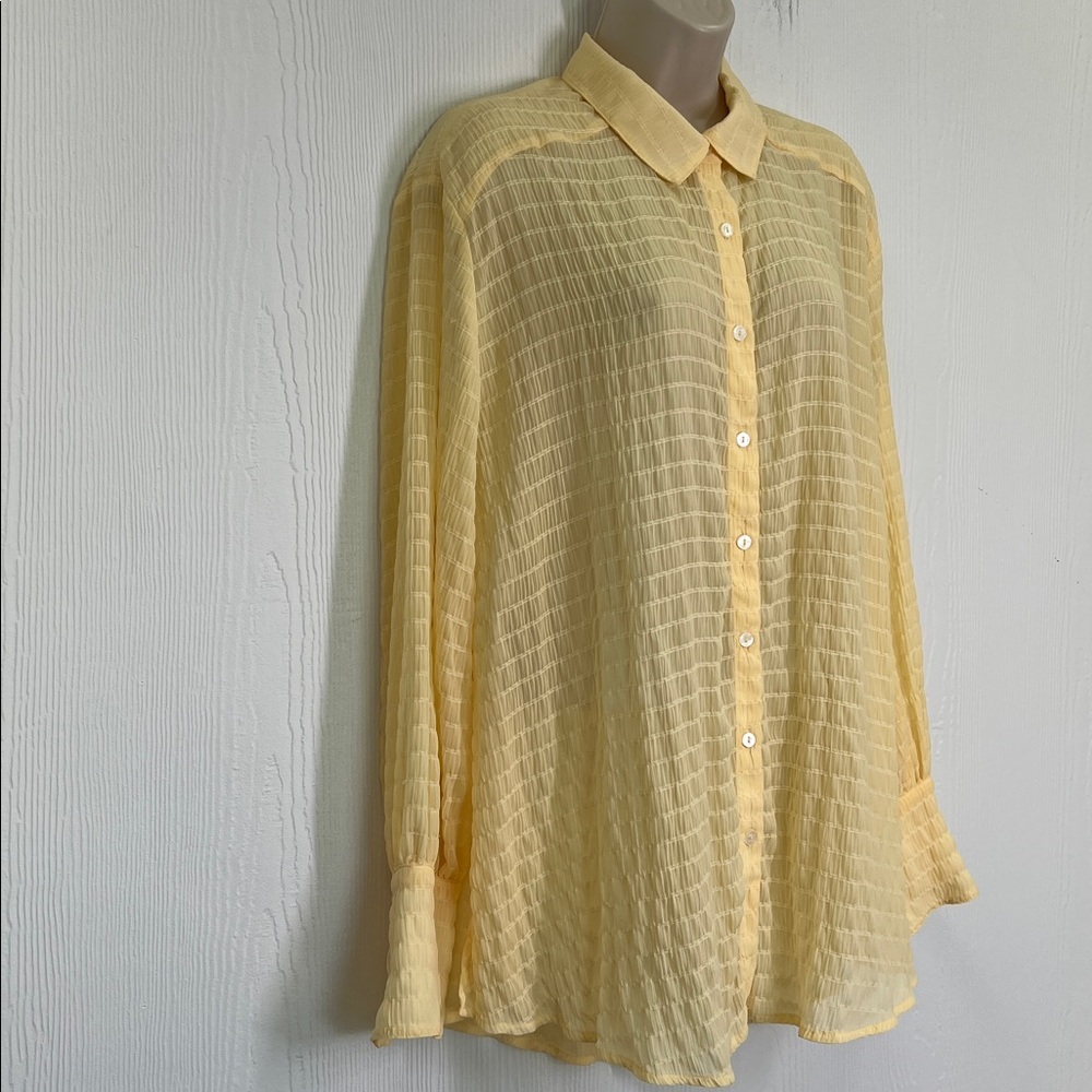 Free People - Love Life Sheer Checkered Pattern Yellow Button-down Blouse Small - Picture 3 of 9